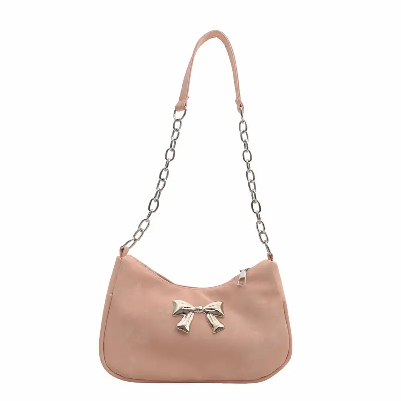 Silver Chain Bow Shoulder Bag for Women - Image 3