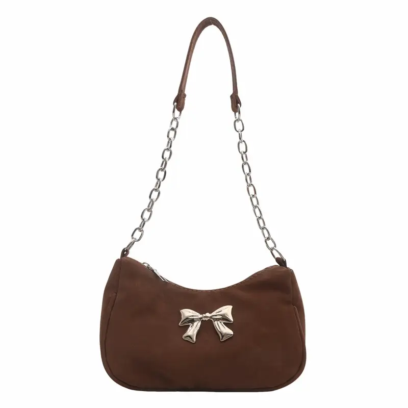 Silver Chain Bow Shoulder Bag for Women - Image 4