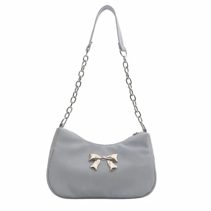 Silver Chain Bow Shoulder Bag for Women - Image 5