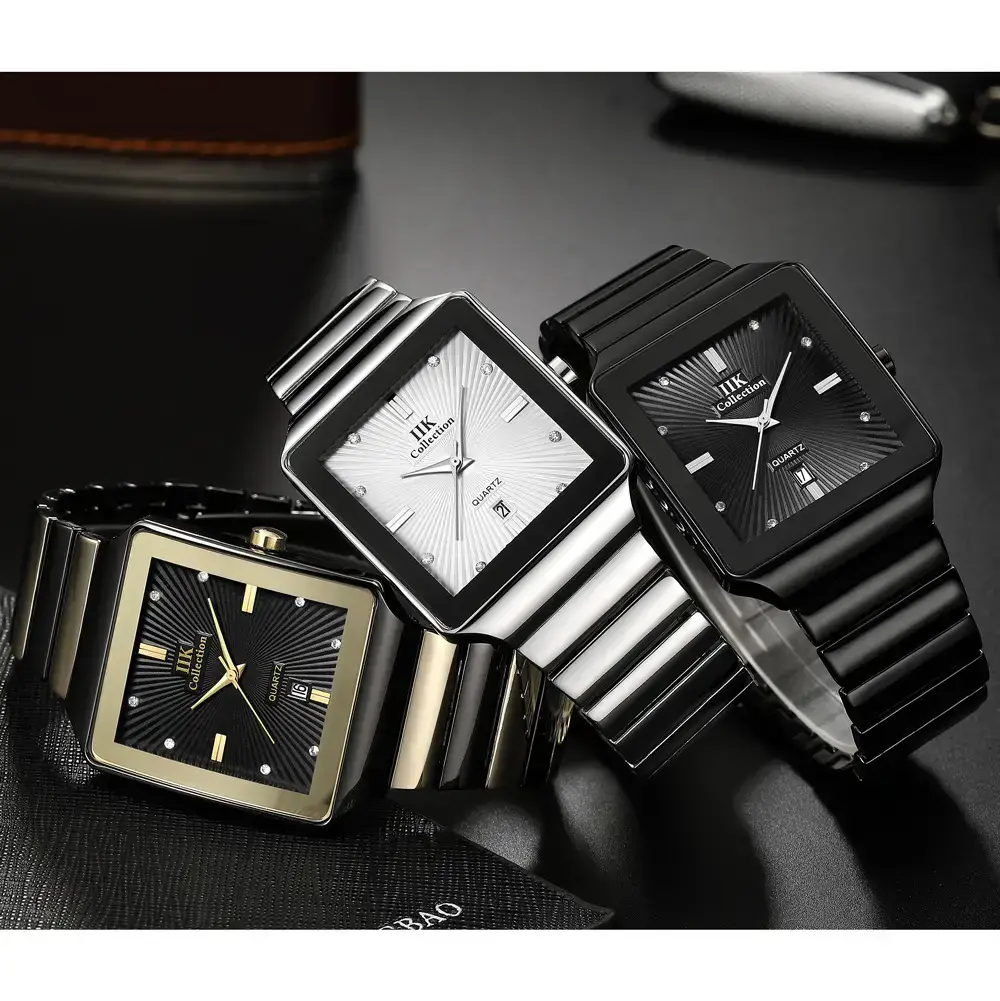 Classic Square Watch for Men with Gold Black Band - Image 8
