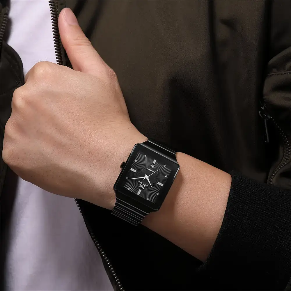 Classic Square Watch for Men with Gold Black Band - Image 10