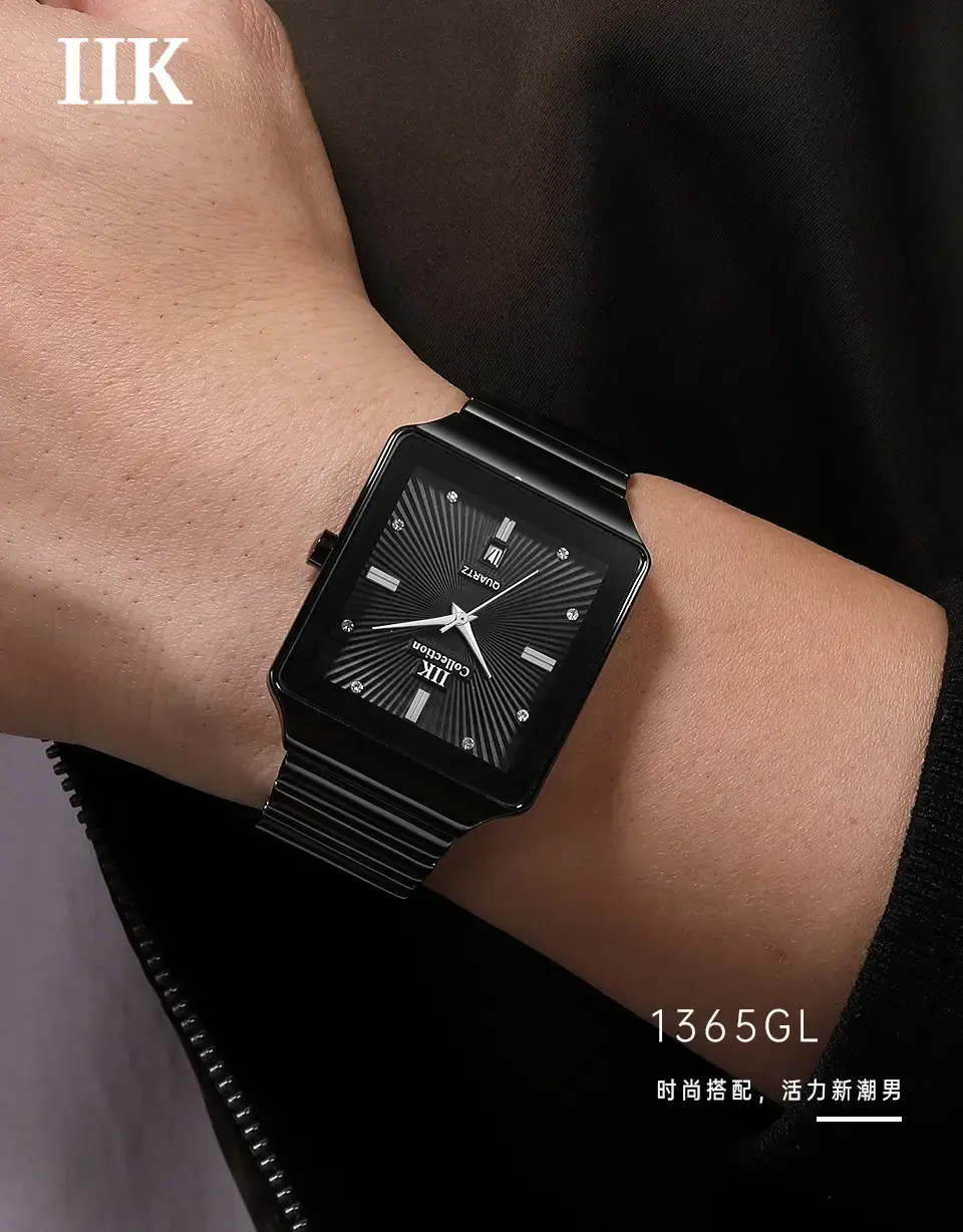Classic Square Watch for Men with Gold Black Band — feature 2