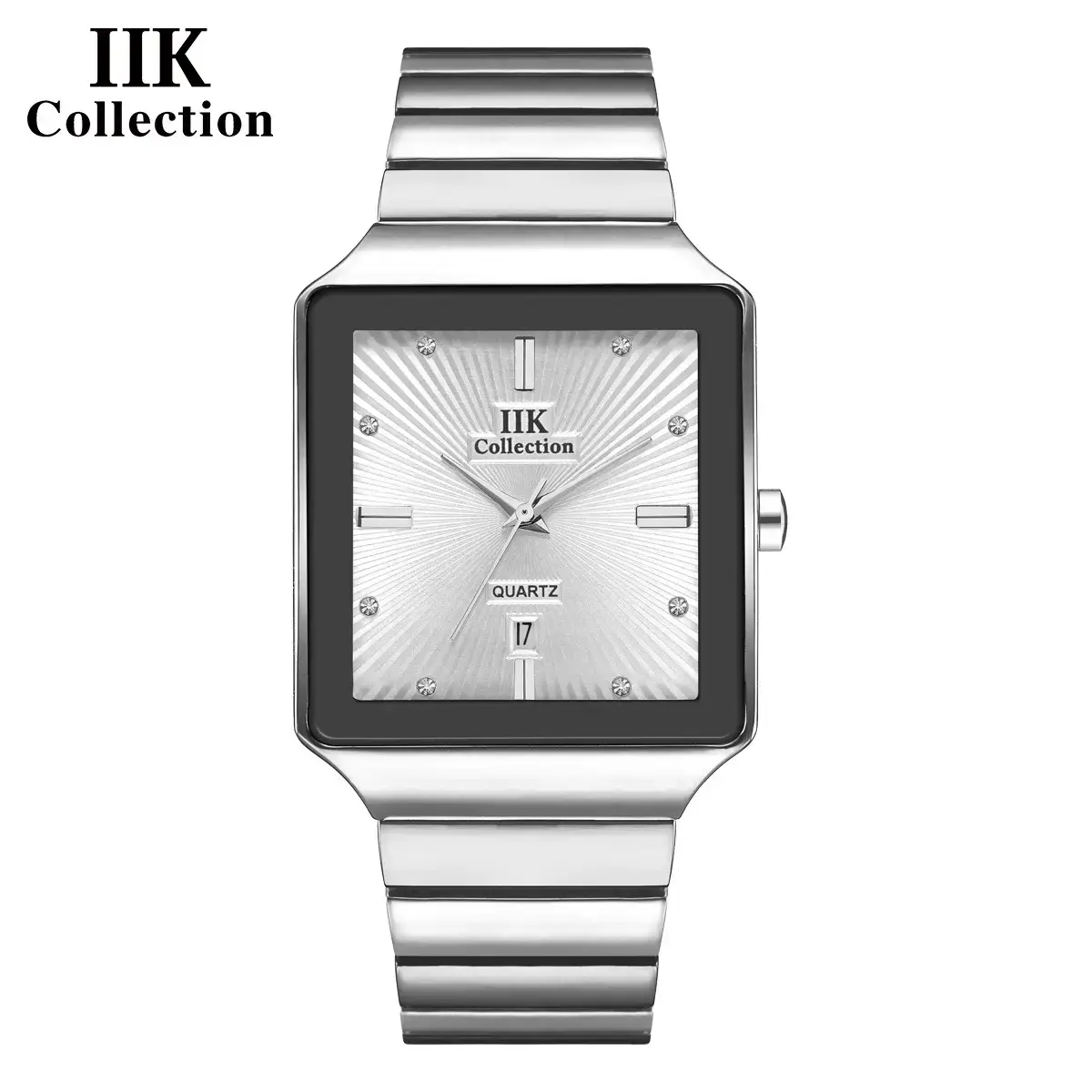 Classic Square Watch for Men with Gold Black Band - Image 2