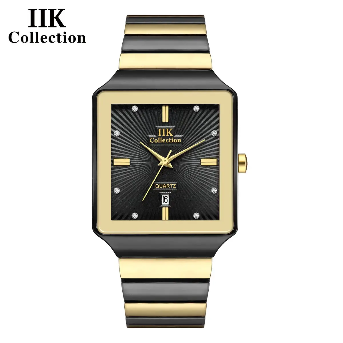 Classic Square Watch for Men with Gold Black Band - Image 3