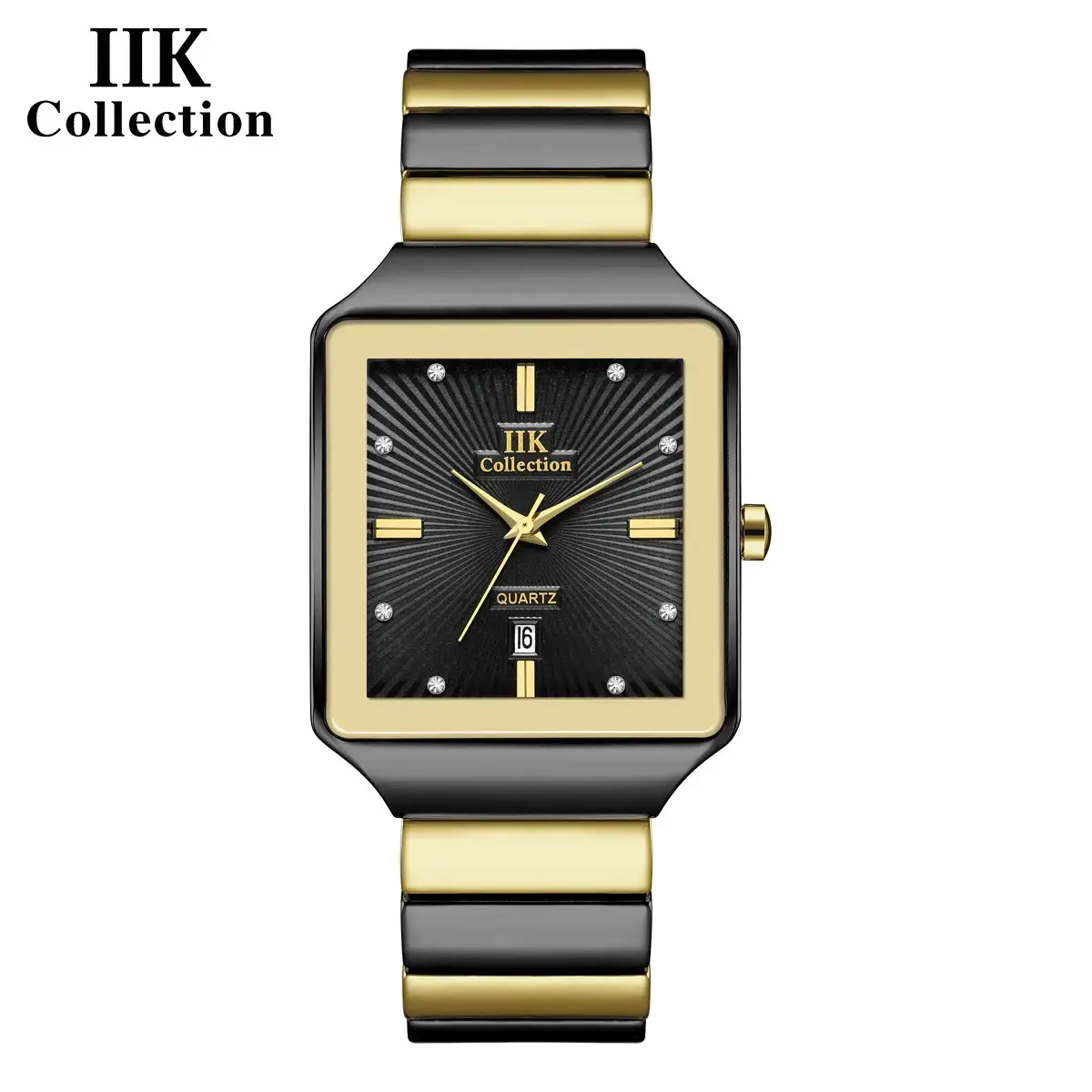 Classic Square Watch for Men with Gold Black Band - Image 6