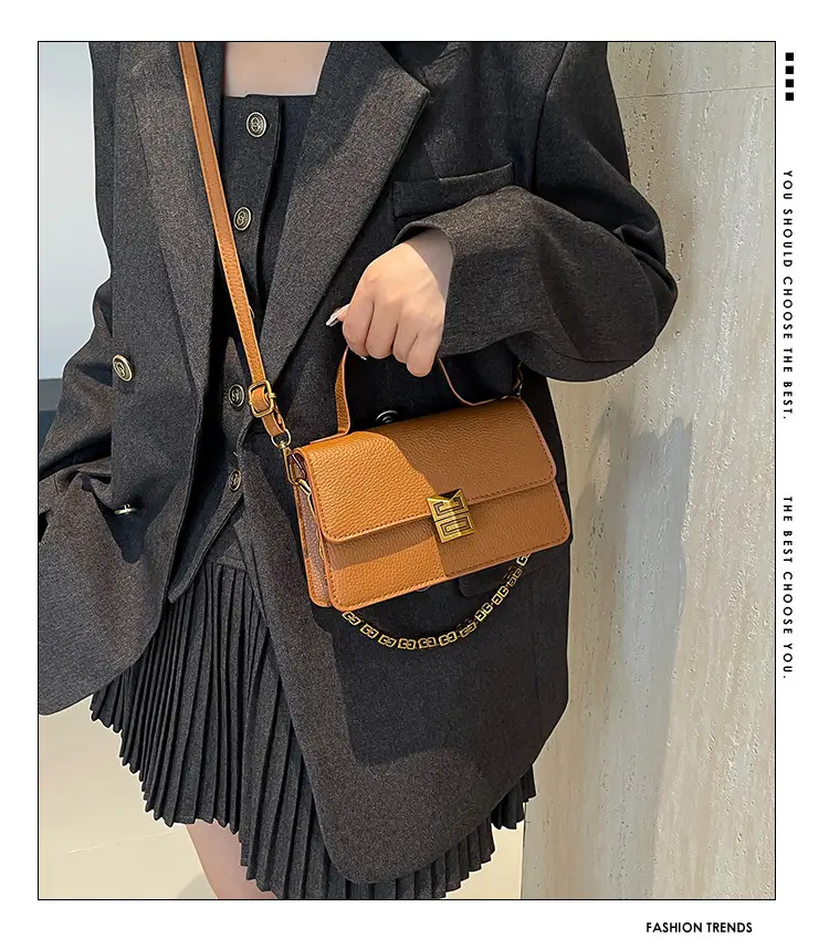 Red Retro Chain Shoulder Bag with Litchi Pattern — feature 1