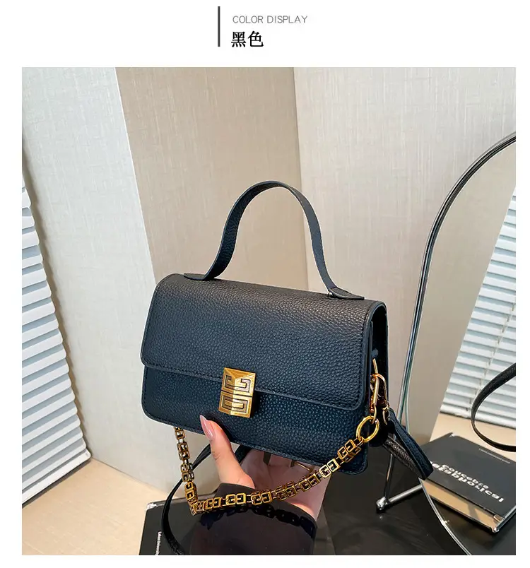 Red Retro Chain Shoulder Bag with Litchi Pattern — feature 20