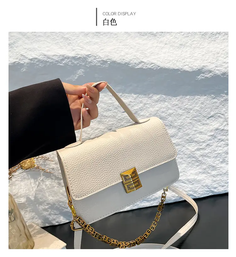 Red Retro Chain Shoulder Bag with Litchi Pattern — feature 21