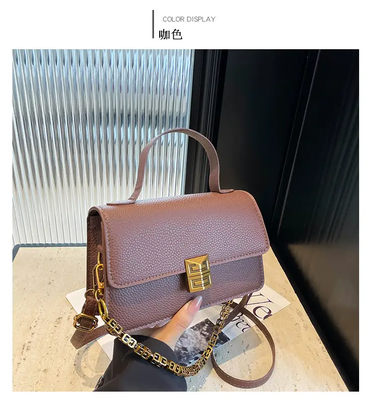 Red Retro Chain Shoulder Bag with Litchi Pattern — feature 22