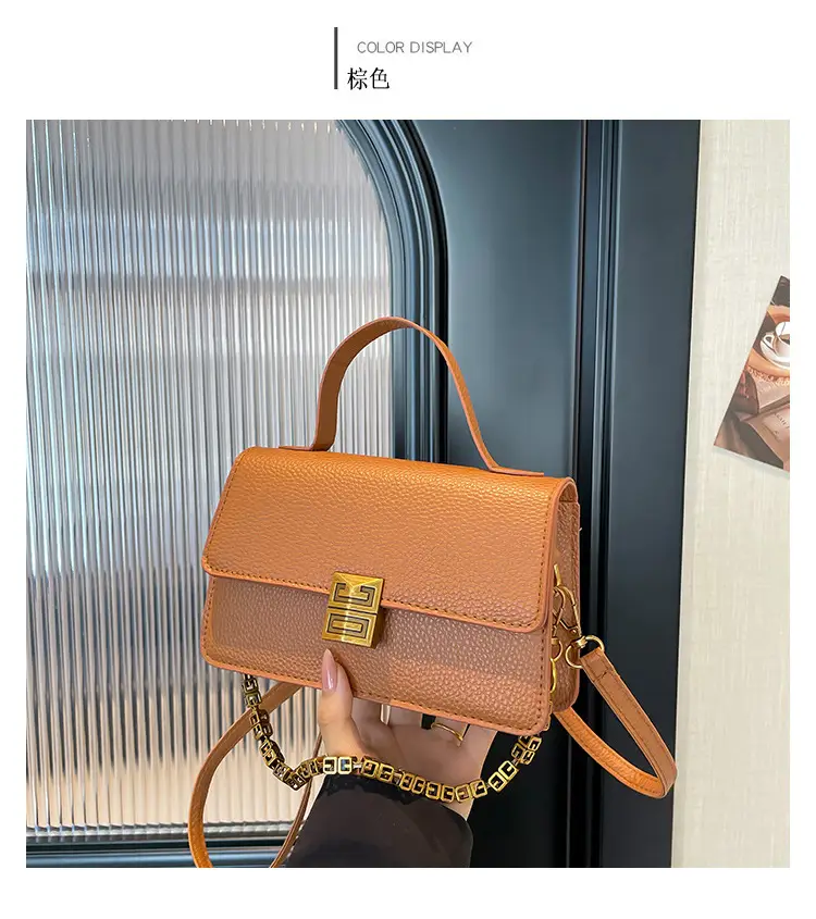 Red Retro Chain Shoulder Bag with Litchi Pattern — feature 23