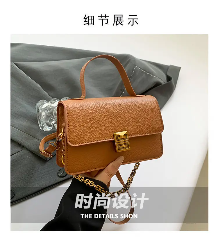 Red Retro Chain Shoulder Bag with Litchi Pattern — feature 3