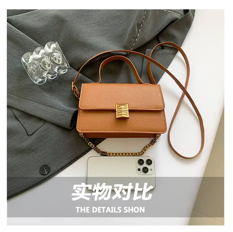 Red Retro Chain Shoulder Bag with Litchi Pattern — feature 6