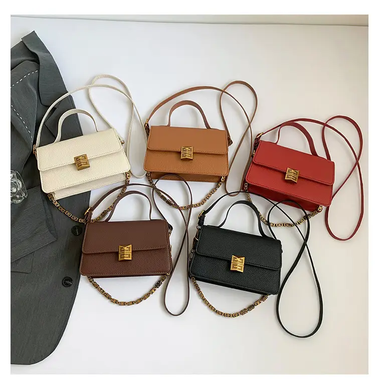 Red Retro Chain Shoulder Bag with Litchi Pattern — feature 8