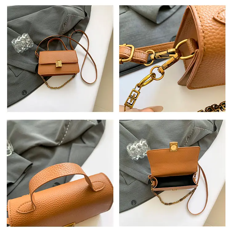 Red Retro Chain Shoulder Bag with Litchi Pattern — feature 9