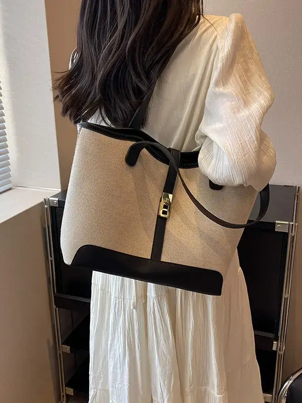 Women's Large Capacity Casual Tote Bag Brown Beige - Image 4