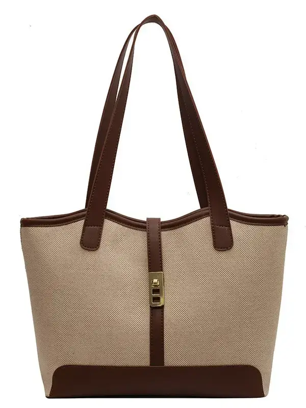 Women's Large Capacity Casual Tote Bag Brown Beige - Image 7