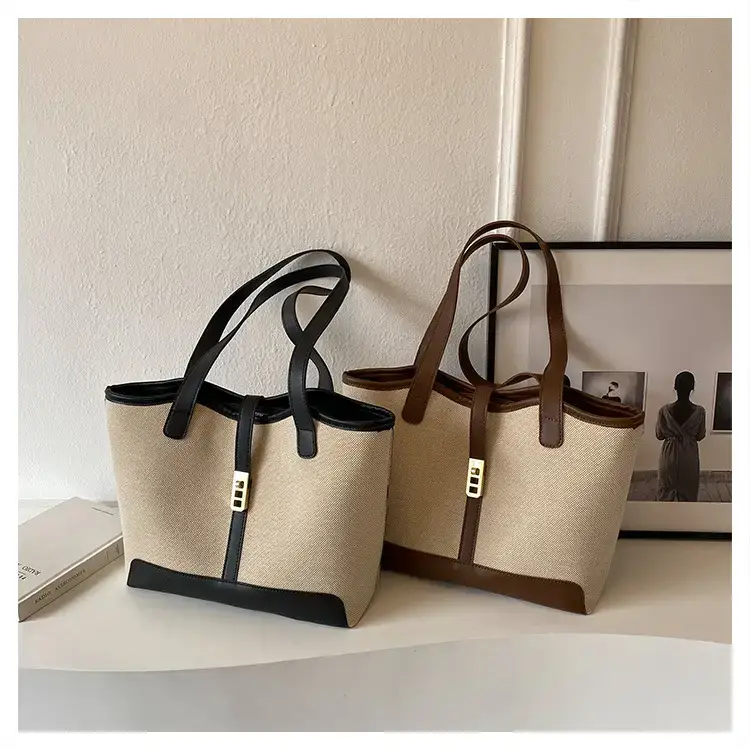 Women's Large Capacity Casual Tote Bag Brown Beige — feature 1