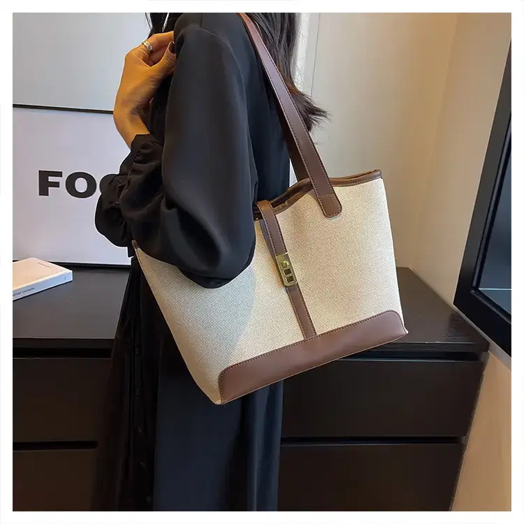 Women's Large Capacity Casual Tote Bag Brown Beige — feature 11