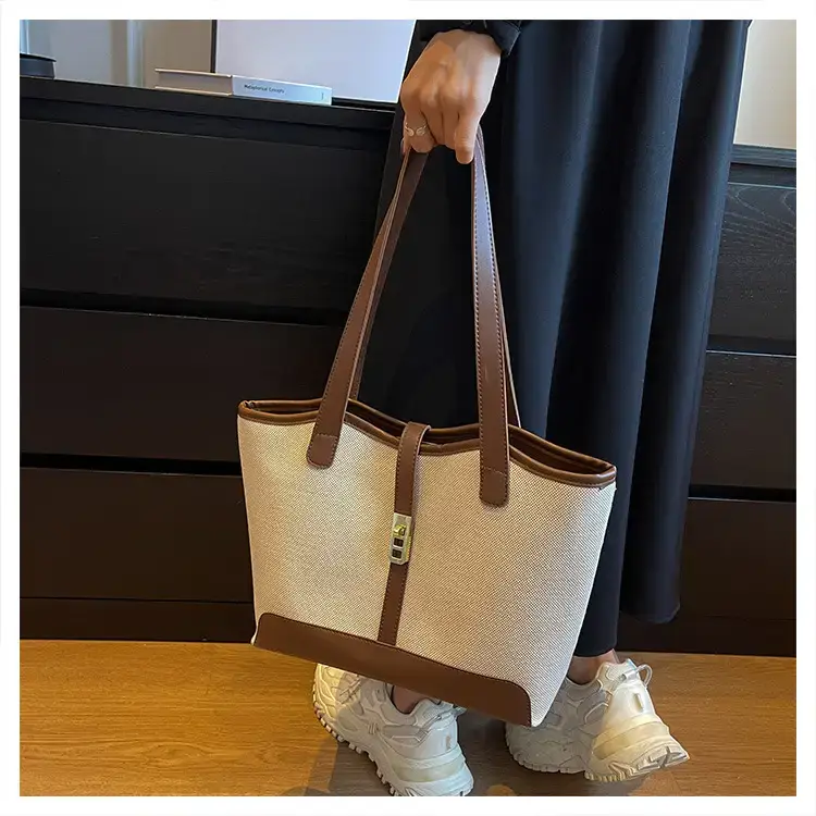 Women's Large Capacity Casual Tote Bag Brown Beige — feature 12
