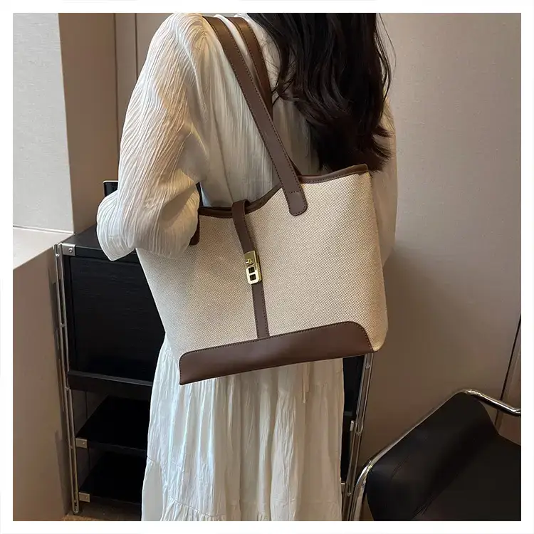 Women's Large Capacity Casual Tote Bag Brown Beige — feature 13