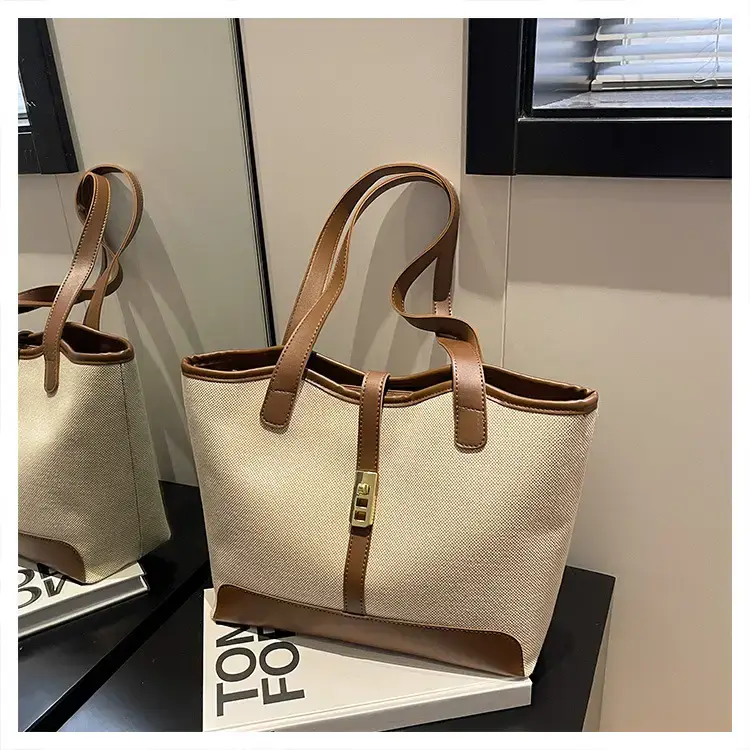 Women's Large Capacity Casual Tote Bag Brown Beige — feature 21