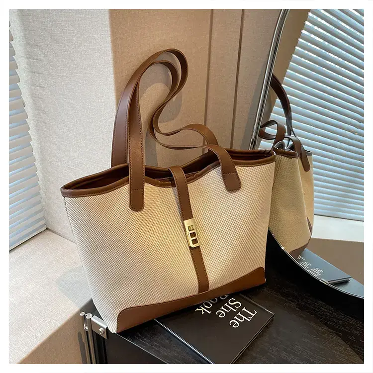 Women's Large Capacity Casual Tote Bag Brown Beige — feature 22