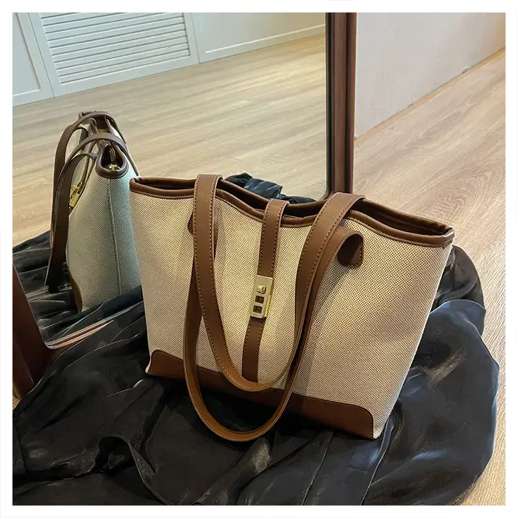 Women's Large Capacity Casual Tote Bag Brown Beige — feature 23