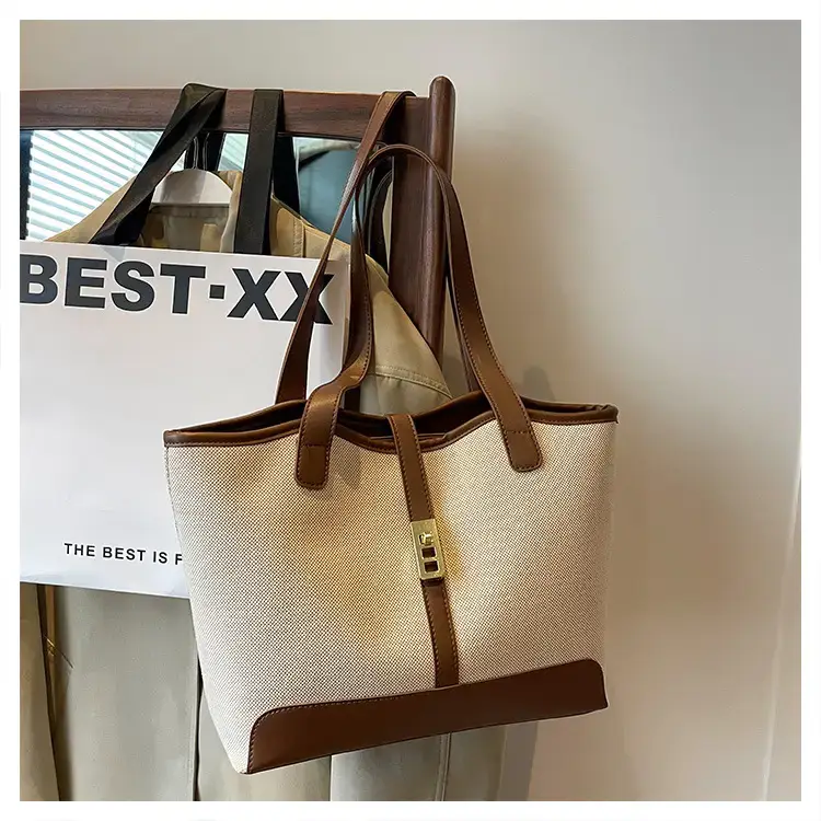 Women's Large Capacity Casual Tote Bag Brown Beige — feature 24
