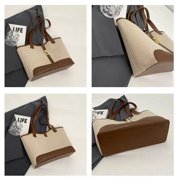 Women's Large Capacity Casual Tote Bag Brown Beige — feature 7