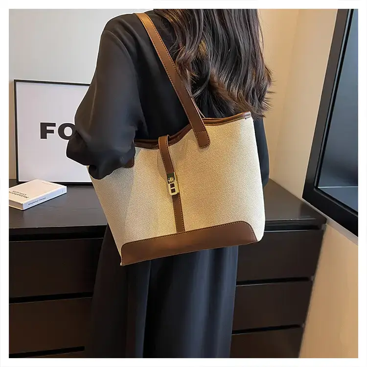 Women's Large Capacity Casual Tote Bag Brown Beige — feature 8