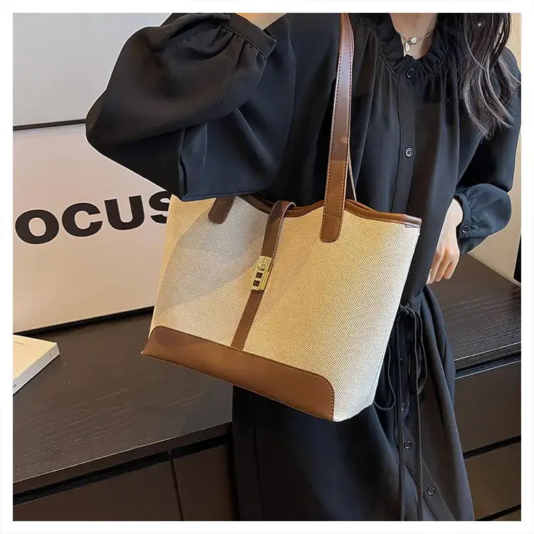 Women's Large Capacity Casual Tote Bag Brown Beige — feature 9