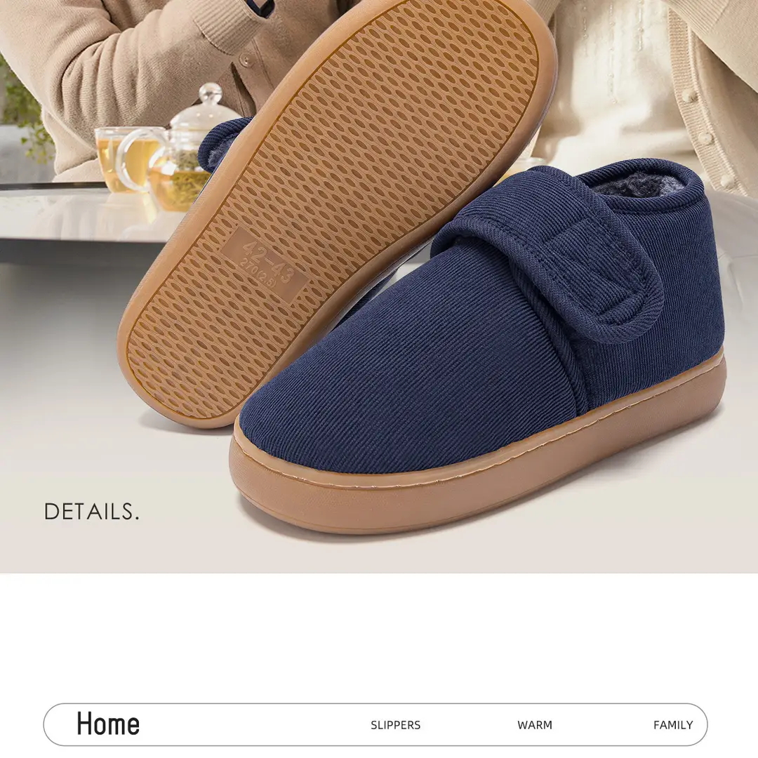 Autumn and Winter Middle-aged and Elderly Non-slip Cotton Slippers Men's Indoor Home Bag with Women's fleece-lined Warm Thick-soled Cotton Shoes for Men — feature 2