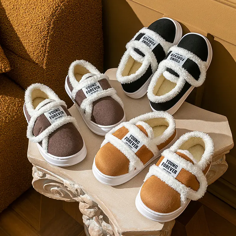Women Winter Furry Slippers Brown White - Image 5