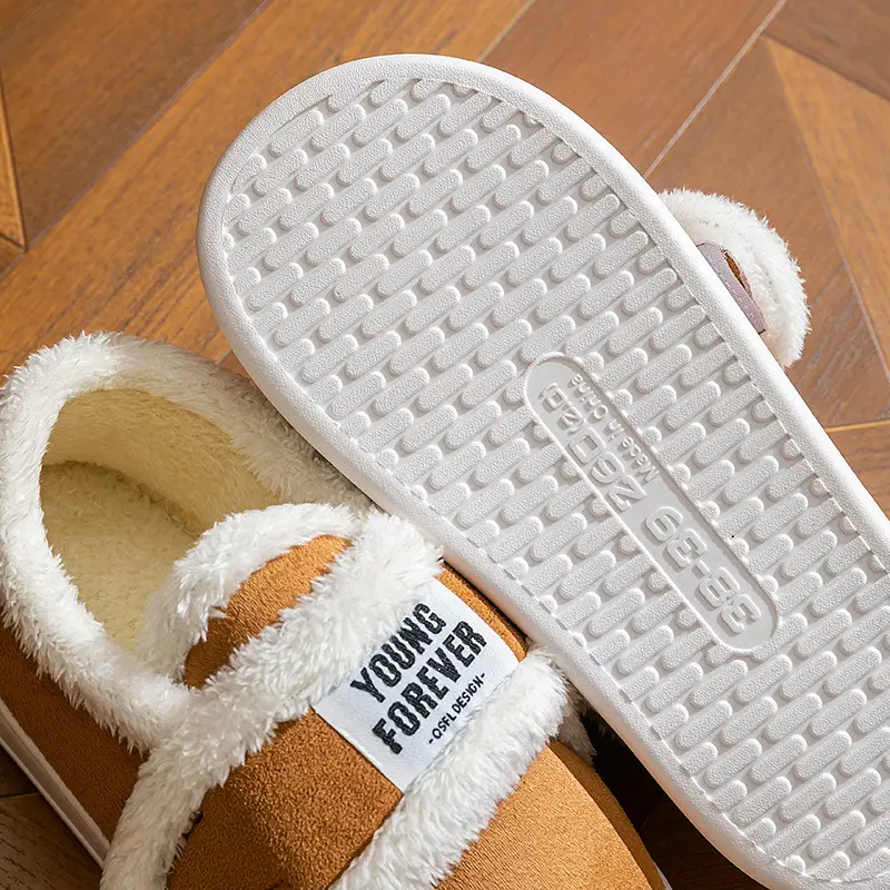 Women Winter Furry Slippers Brown White - Image 6