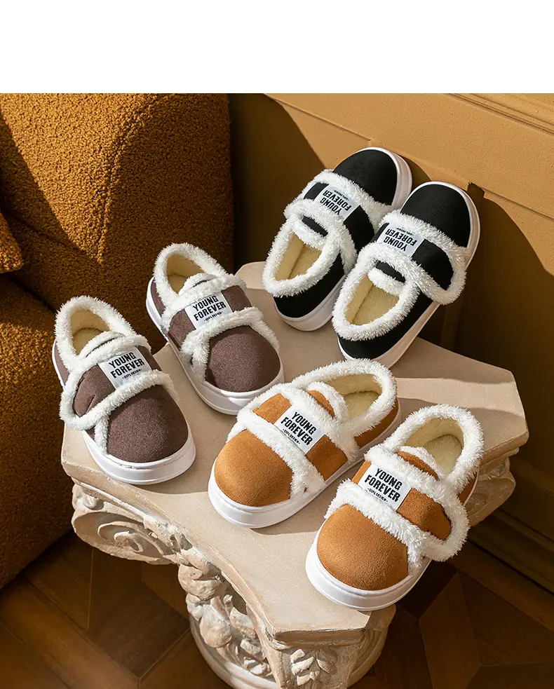 Women Winter Furry Slippers Brown White — feature 16