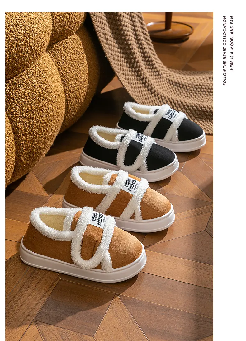Women Winter Furry Slippers Brown White — feature 20