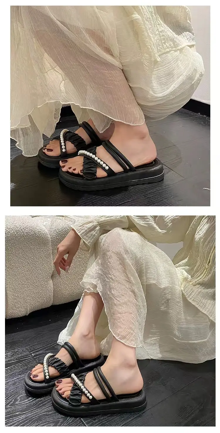 New Eva Pearl Thick-Soled Slippers for Outdoor Wear, High-End Women's Summer Fashion, Chanel-Style Korean Plastic Sandals — feature 11