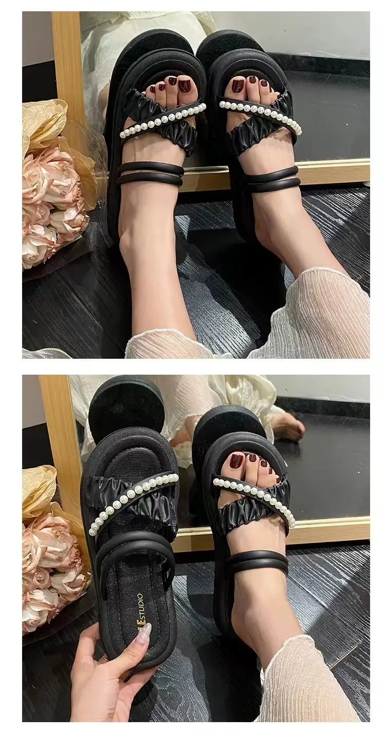 New Eva Pearl Thick-Soled Slippers for Outdoor Wear, High-End Women's Summer Fashion, Chanel-Style Korean Plastic Sandals — feature 12