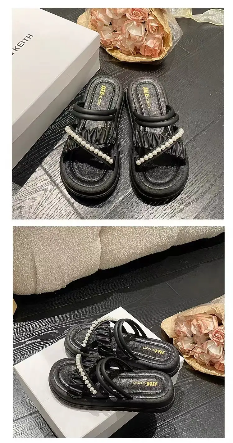 New Eva Pearl Thick-Soled Slippers for Outdoor Wear, High-End Women's Summer Fashion, Chanel-Style Korean Plastic Sandals — feature 14