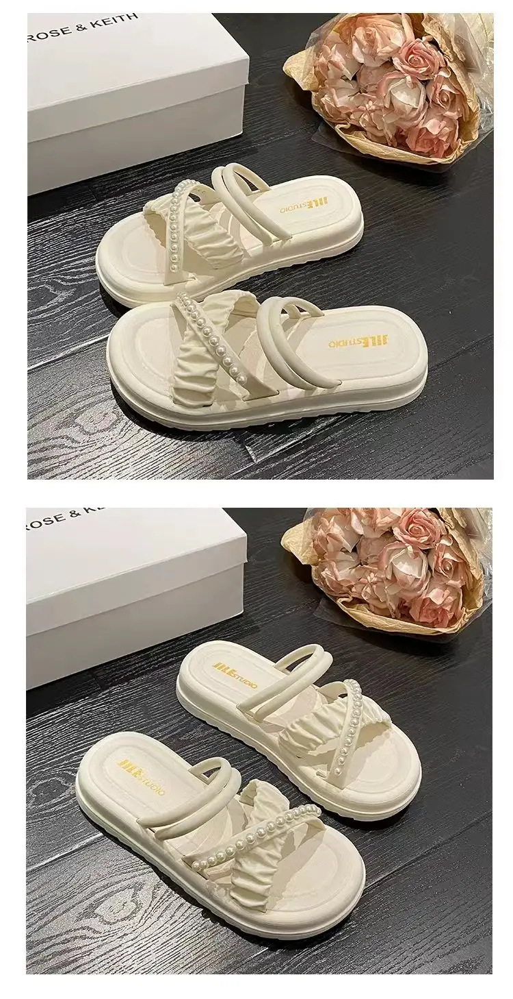 New Eva Pearl Thick-Soled Slippers for Outdoor Wear, High-End Women's Summer Fashion, Chanel-Style Korean Plastic Sandals — feature 15