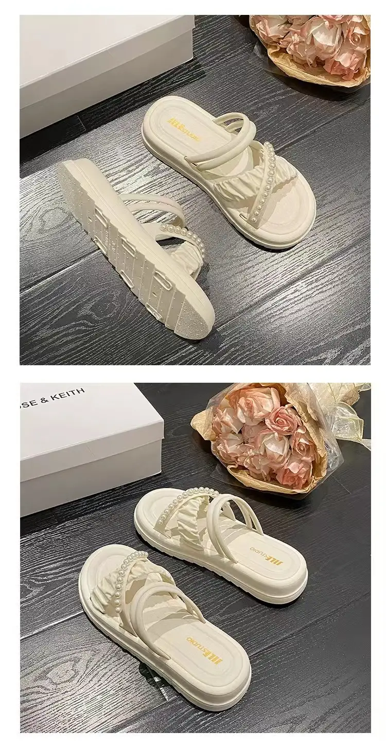 New Eva Pearl Thick-Soled Slippers for Outdoor Wear, High-End Women's Summer Fashion, Chanel-Style Korean Plastic Sandals — feature 16