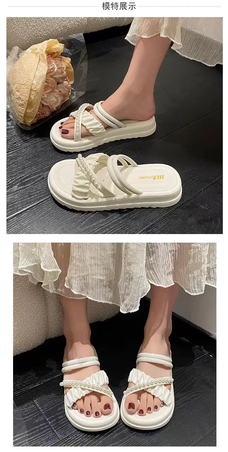 New Eva Pearl Thick-Soled Slippers for Outdoor Wear, High-End Women's Summer Fashion, Chanel-Style Korean Plastic Sandals — feature 4
