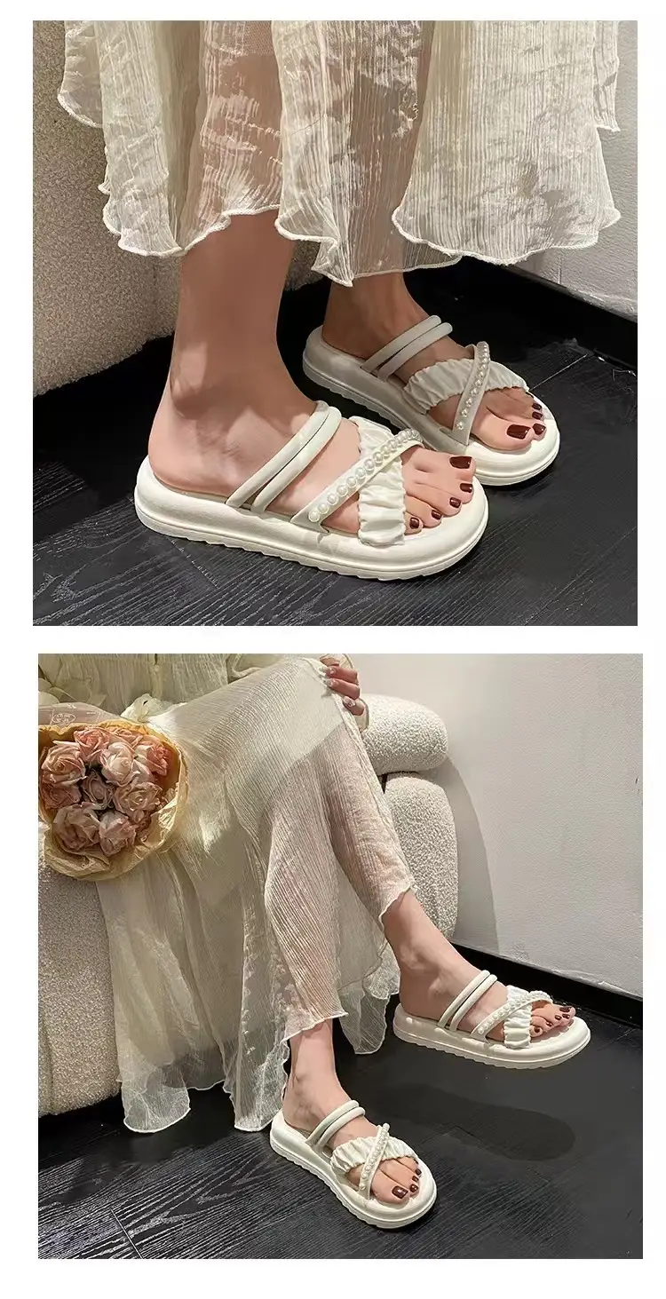 New Eva Pearl Thick-Soled Slippers for Outdoor Wear, High-End Women's Summer Fashion, Chanel-Style Korean Plastic Sandals — feature 5