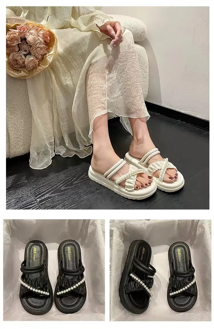 New Eva Pearl Thick-Soled Slippers for Outdoor Wear, High-End Women's Summer Fashion, Chanel-Style Korean Plastic Sandals — feature 6