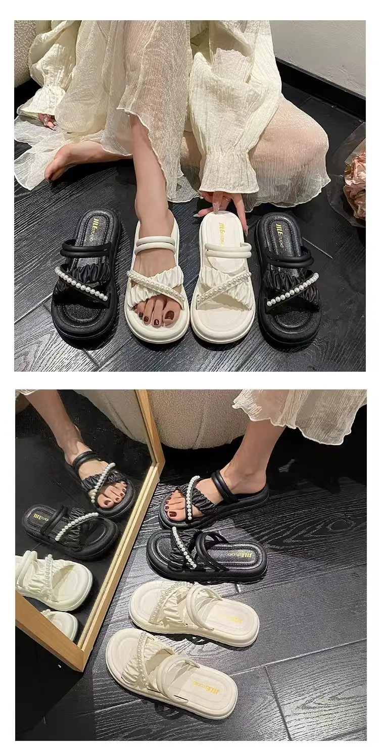 New Eva Pearl Thick-Soled Slippers for Outdoor Wear, High-End Women's Summer Fashion, Chanel-Style Korean Plastic Sandals — feature 8