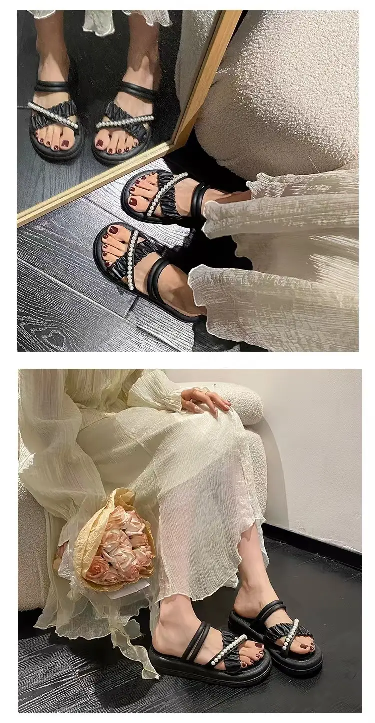 New Eva Pearl Thick-Soled Slippers for Outdoor Wear, High-End Women's Summer Fashion, Chanel-Style Korean Plastic Sandals — feature 9