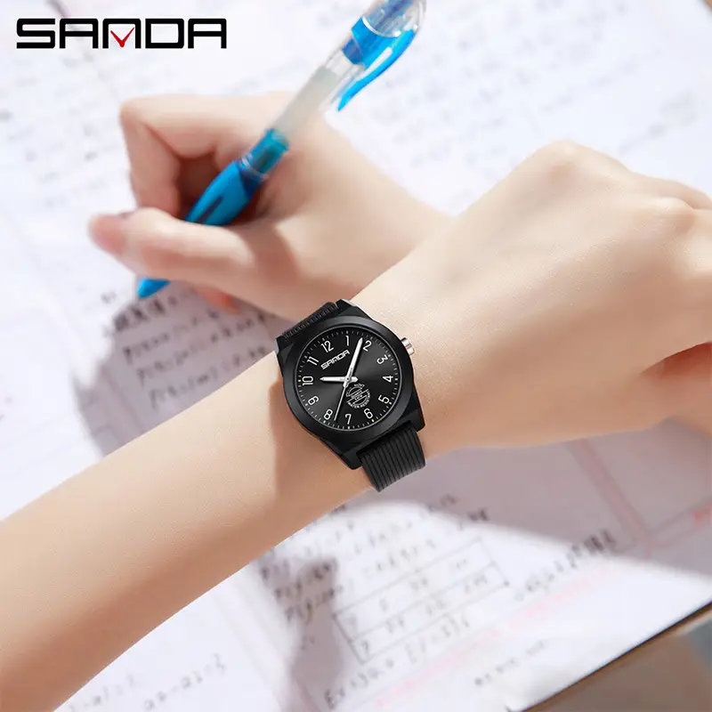 Sanda Black Quartz Watch for Men Women Students