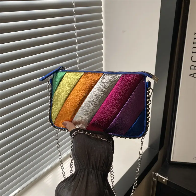 Korean Style Striped Chain Crossbody Bag for Women - Image 2