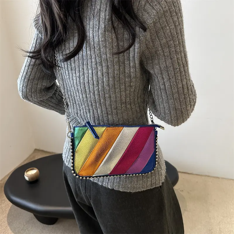 Korean Style Striped Chain Crossbody Bag for Women - Image 5