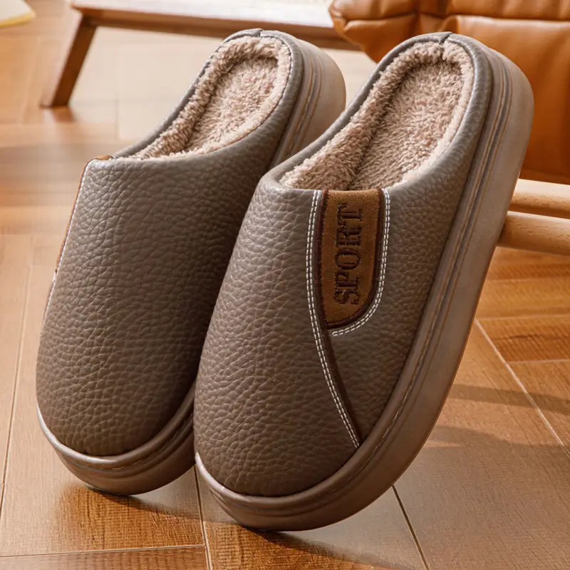Winter New Cotton Slippers for Men, Extra Large Size, Furry, Indoor, Non-Slip, Warm, Thick-Soled, Fleece-Lined, Thickened for Men